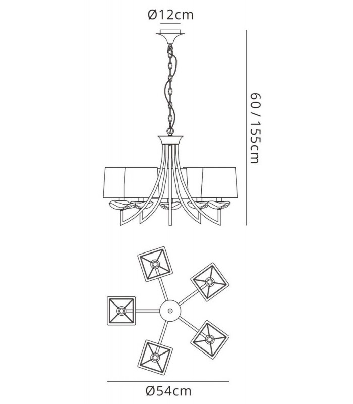 Ceiling Pendant 5 Light E14, Polished Chrome with Black Shades - 2