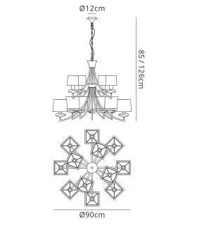 Ceiling Pendant 2 Tier 12 Light E14, Polished Chrome with Black Shades - 2