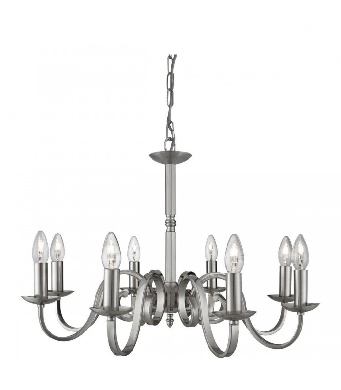 8 Light Chandelier Satin Silver Finish, E14 - 1