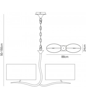 Ceiling Pendant 2 Arm 4 Light E27, Anthracite with White Oval Shades - 2