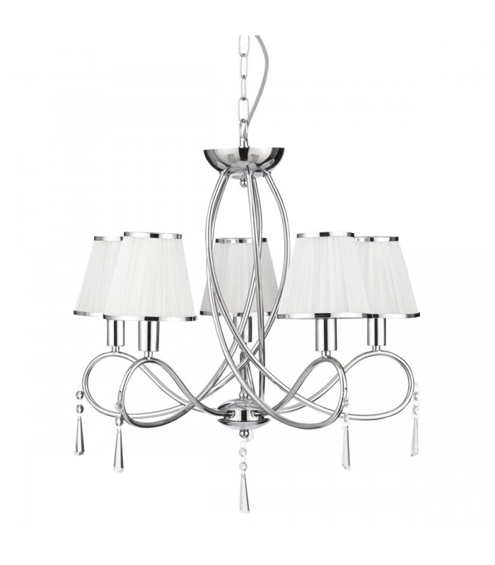 5 Light Multi Arm Ceiling Pendant Chrome,  Crystals with Shades, E14 - 1
