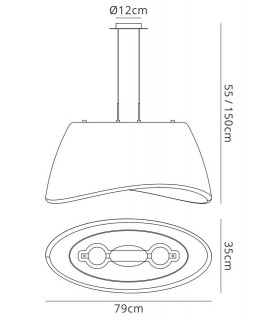 Ceiling Pendant 2 Light E27 Oval Outdoor IP44, Matt White, Opal White - 2