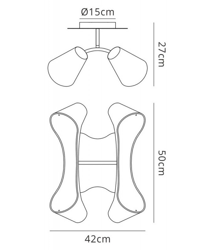 Ceiling 2 Arm 4 Light E27, Gloss White, White Acrylic, Polished Chrome - 2