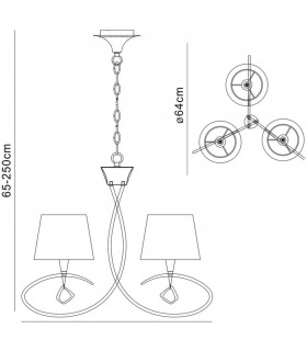 Ceiling Pendant 3 Light E14, Polished Chrome with Ivory White Shades - 2