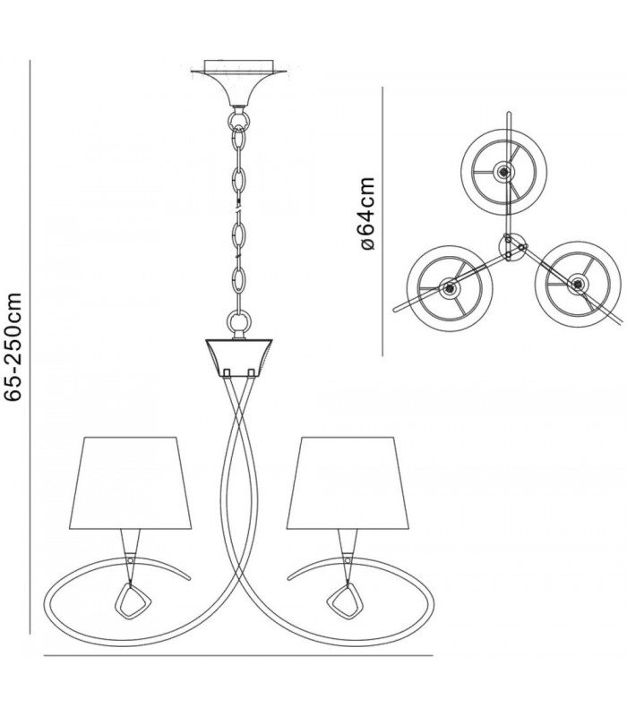 Ceiling Pendant 3 Light E14, Polished Chrome with Black Shades - 2