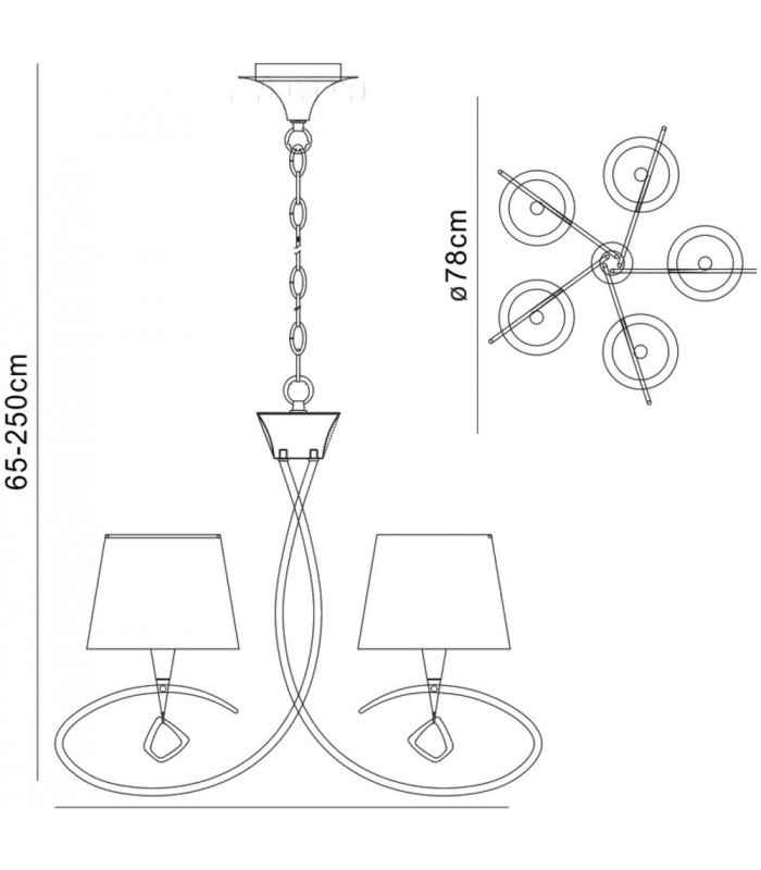 Ceiling Pendant 5 Light E14, Polished Chrome with Black Shades - 2