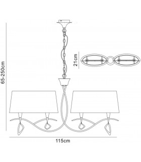 Ceiling Pendant 2 Arm 4 Light E14, Polished Chrome with Ivory White Shades - 2