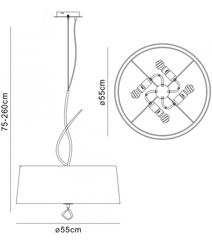 Ceiling Pendant 4 Light E27 Round, Polished Chrome with Ivory White Shade - 2