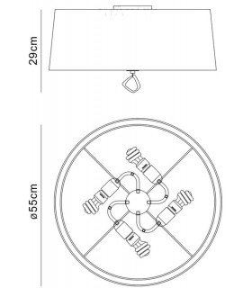 Ceiling 4 Light E27 Round, Polished Chrome with Ivory White Shade - 2