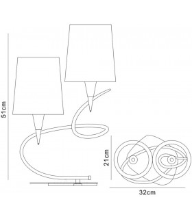 Table Lamp 2 Light E14, Polished Chrome with Black Shades - 2