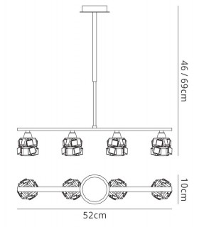 Ceiling Pendant 4 Light G9 ECO Bar, Antique Brass - 2