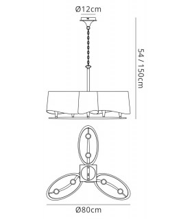 Ceiling Pendant 3 Arm 6 Light E14, Polished Chrome with Ivory White Shades - 2