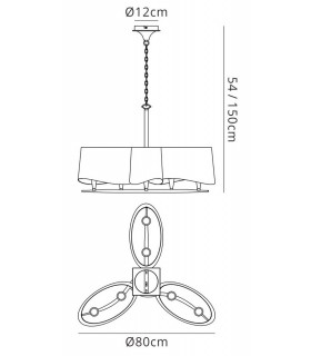 Ceiling Pendant 3 Arm 6 Light E14, Polished Chrome with Black Shades - 2