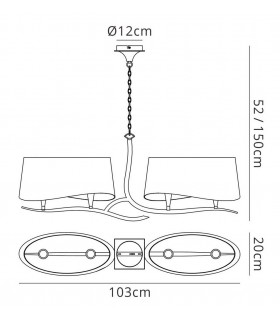 Ceiling Pendant 2 Arm 4 Light E14, Polished Chrome with Ivory White Shades - 2