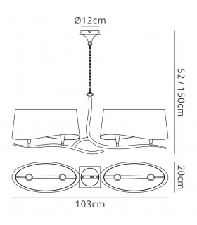 Ceiling Pendant 2 Arm 4 Light E14, Polished Chrome with Black Shades - 2