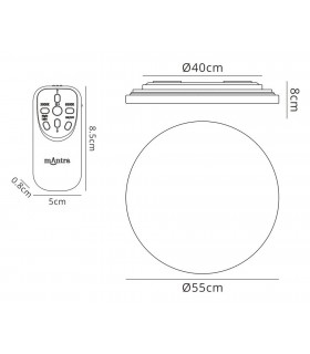 Flush Ceiling 55W LED with Remote Control 2700-6500K, 3800lm, White Acrylic - 2