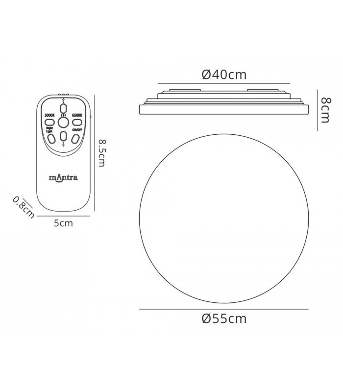 Flush Ceiling 55W LED with Remote Control 2700-6500K, 3800lm, White Acrylic - 2