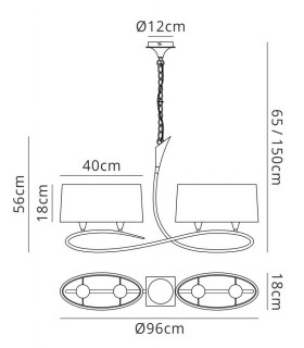 Ceiling Pendant 2 Arm 4 Light E27, Ash Grey with Ash Grey Shades - 2