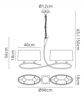 Ceiling Pendant 2 Arm 4 Light E27, Satin Nickel with White Shades - 2