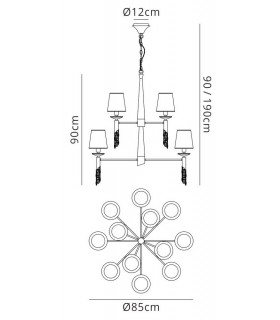 Ceiling Pendant 2 Tier 12+12 Light E14+G9, Polished Chrome with White Shades & Clear Crystal - 2