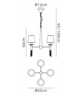 Ceiling Pendant 4+4 Light E14+G9, Polished Chrome with White Shades & Clear Crystal - 2