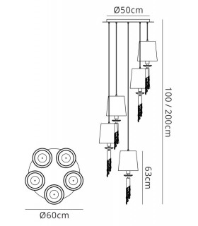 Ceiling Cluster Pendant 5+5 Light E27+G9 Spiral, Polished Chrome with White Shades & Clear Crystal - 2