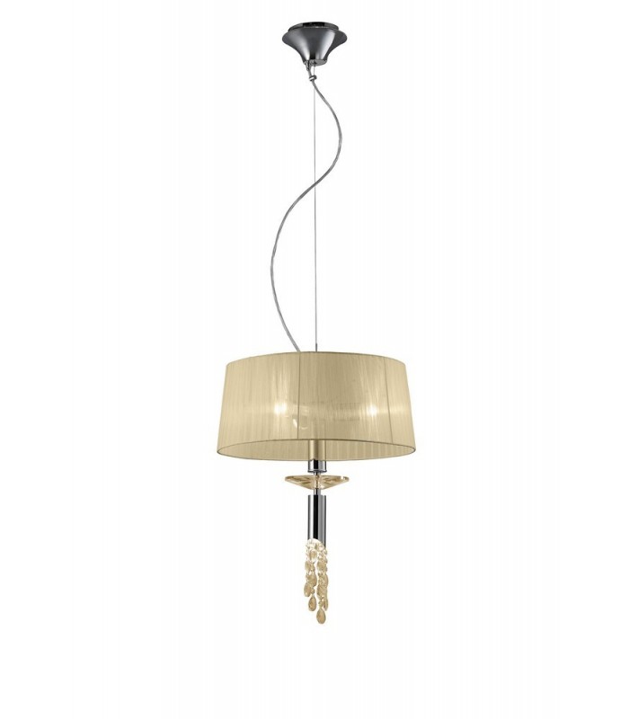 Ceiling Pendant 3+1 Light E27+G9, Polished Chrome with White Shade & Clear Crystal - 3