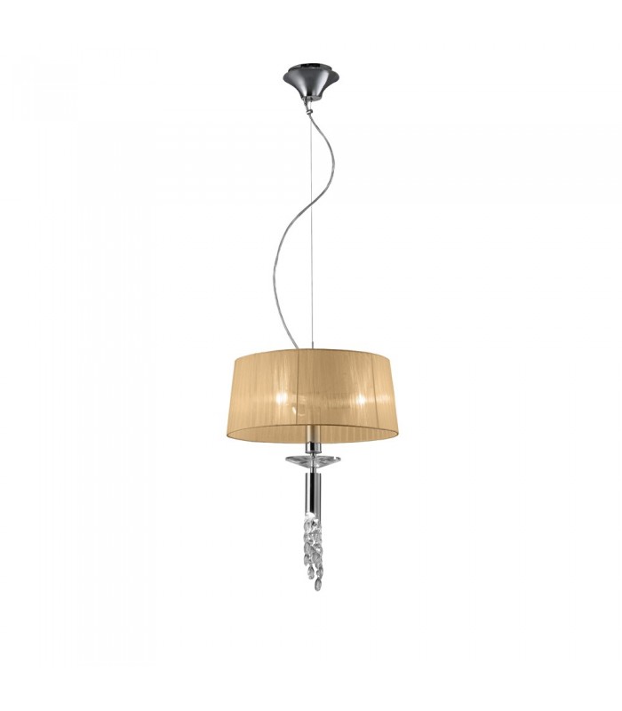 Ceiling Pendant 3+1 Light E27+G9, Polished Chrome with White Shade & Clear Crystal - 4