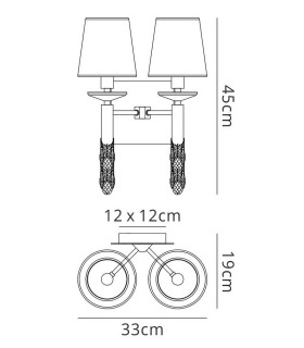 Wall Lamp Switched 2+2 Light E14+G9, Polished Chrome with White Shades & Clear Crystal - 2