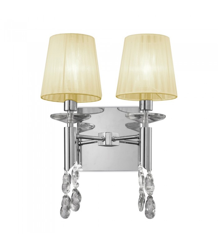 Wall Lamp Switched 2+2 Light E14+G9, Polished Chrome with White Shades & Clear Crystal - 3