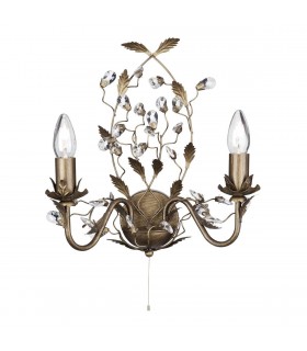 2 Light Candle Wall Light Brown Gold with Crystals Floral Leaves Design, E14 - 1