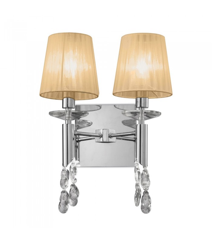 Wall Lamp Switched 2+2 Light E14+G9, Polished Chrome with White Shades & Clear Crystal - 4