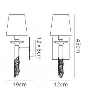 Wall Lamp Switched 1+1 Light E14+G9, Polished Chrome with White Shade & Clear Crystal - 2