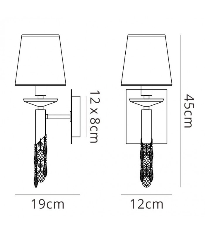 Wall Lamp Switched 1+1 Light E14+G9, Polished Chrome with White Shade & Clear Crystal - 2