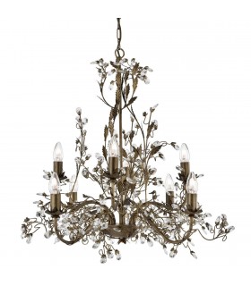 8 Light Chandelier Brown Gold Floral Leaves Design, E14 - 1