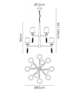 Ceiling Pendant 2 Tier 12+12 Light E14+G9, Antique Brass with Soft Bronze Shades & Clear Crystal - 2