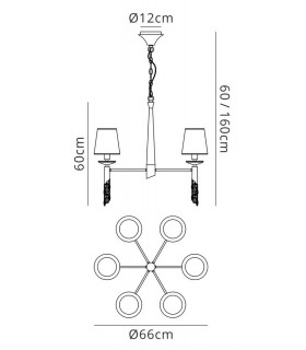 Ceiling Pendant 6+6 Light E14+G9, Antique Brass with Soft Bronze Shades & Clear Crystal - 2
