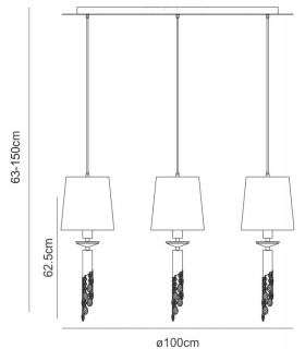 Ceiling Pendant 3+3 Light E27+G9 Line, Antique Brass with Soft Bronze Shades & Clear Crystal - 2