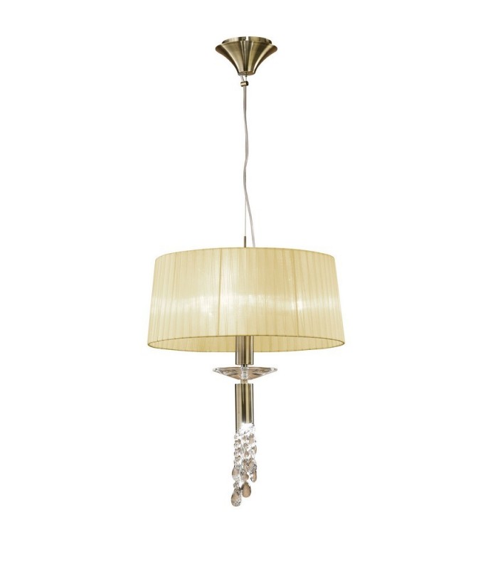Ceiling Pendant 3+1 Light E27+G9, Antique Brass with Soft Bronze Shade & Clear Crystal - 3