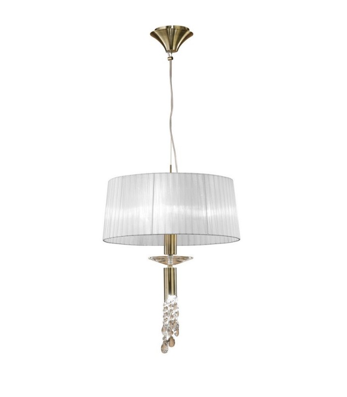 Ceiling Pendant 3+1 Light E27+G9, Antique Brass with Soft Bronze Shade & Clear Crystal - 4
