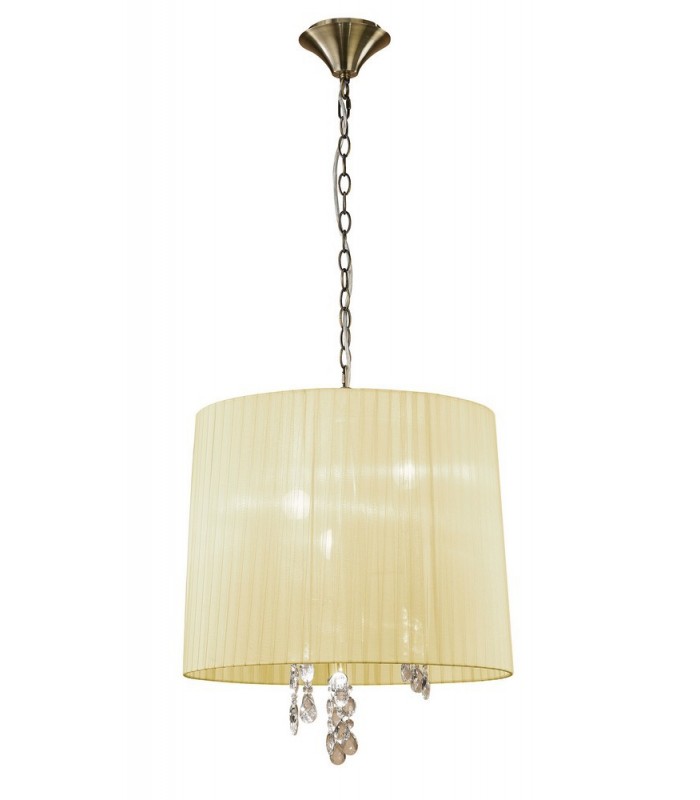 Ceiling Pendant 3+3 Light E14+G9, Antique Brass with Soft Bronze Shade & Clear Crystal - 3