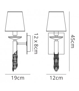 Wall Lamp Switched 1+1 Light E14+G9, Antique Brass with Soft Bronze Shade & Clear Crystal - 2