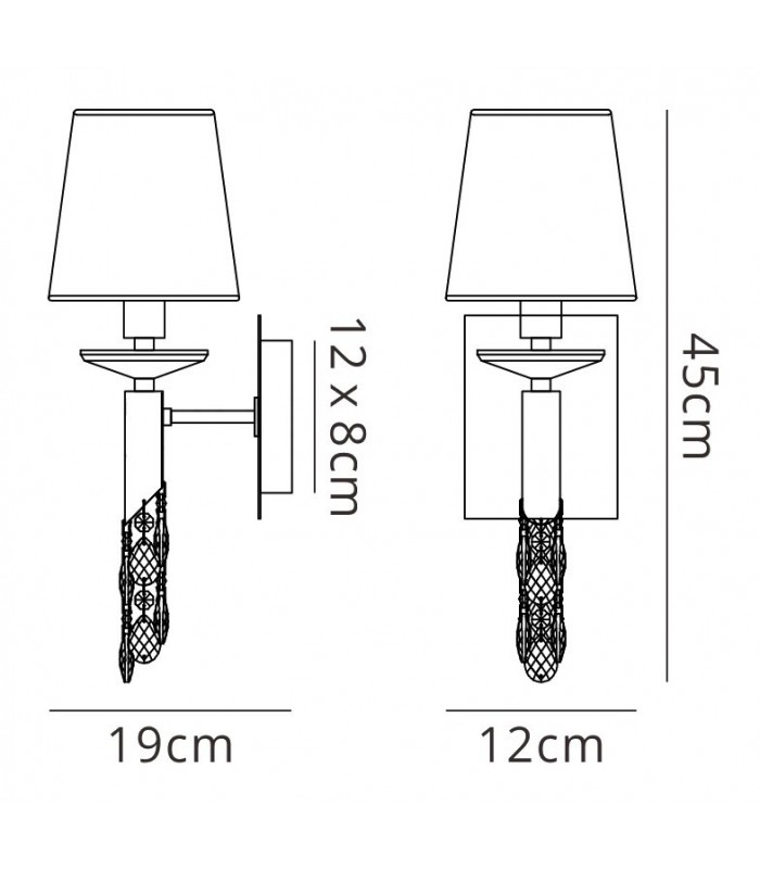 Wall Lamp Switched 1+1 Light E14+G9, Antique Brass with Soft Bronze Shade & Clear Crystal - 2