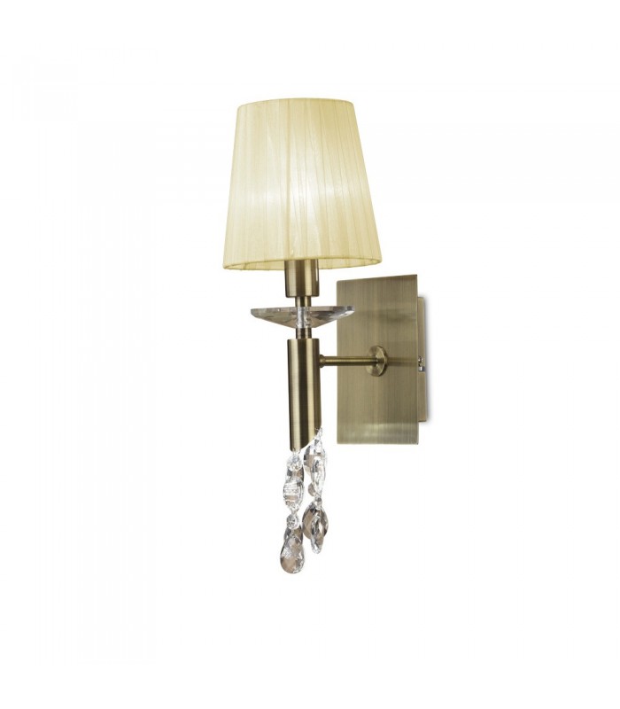 Wall Lamp Switched 1+1 Light E14+G9, Antique Brass with Soft Bronze Shade & Clear Crystal - 3
