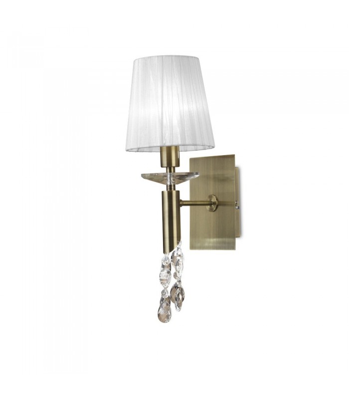 Wall Lamp Switched 1+1 Light E14+G9, Antique Brass with Soft Bronze Shade & Clear Crystal - 4