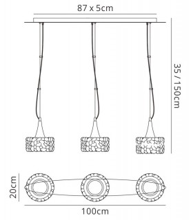 Ceiling Pendant 3 Light E27 Line Large, Polished Chrome - 2