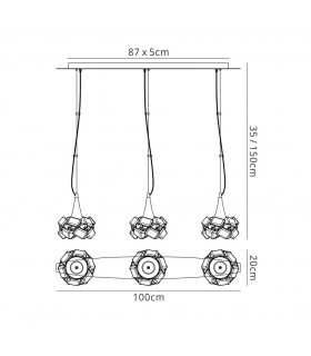 Ceiling Pendant 3 Light E27 Line Large, Polished Chrome - 2