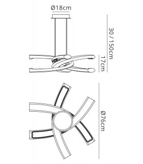 Ceiling Pendant 36W LED 3000K, 3600lm, Gloss Black, White Acrylic, Polished Chrome - 2