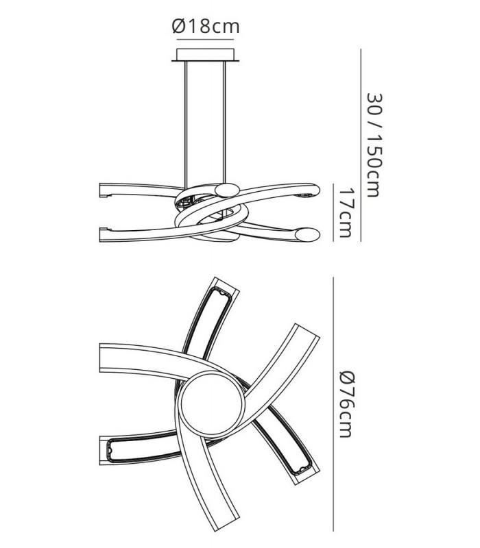Ceiling Pendant 36W LED 3000K, 3600lm, Gloss Black, White Acrylic, Polished Chrome - 2