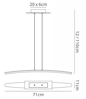 Ceiling Pendant 20W LED 70cm Bar 3000K, 1800lm, Satin Aluminium, Frosted Acrylic - 2